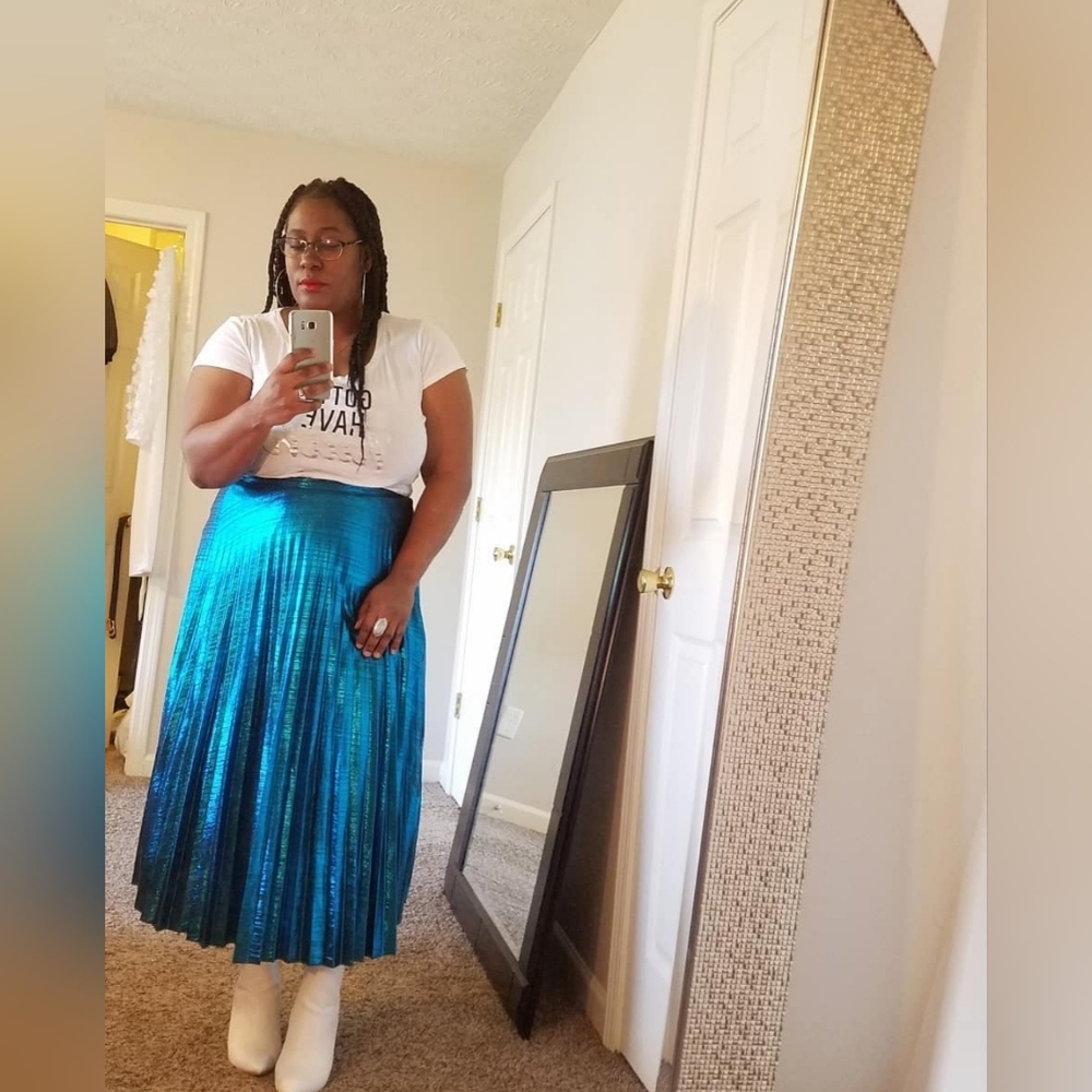 Blue Metalic Pleated Skirt